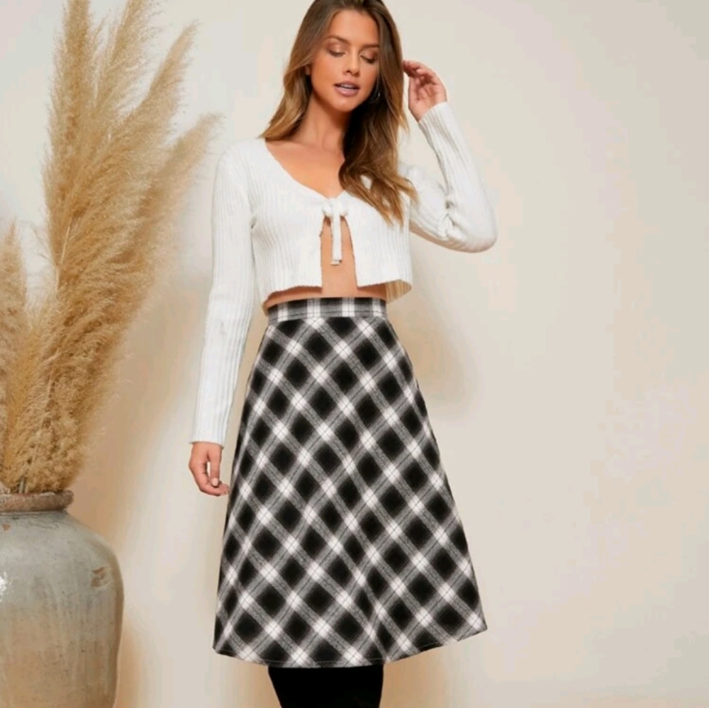 Tartan high waist A line skirt